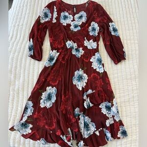 Plenty Tracy Reese Aleah Faux Wrap Dress Long Sleeve Size L Floral Boho